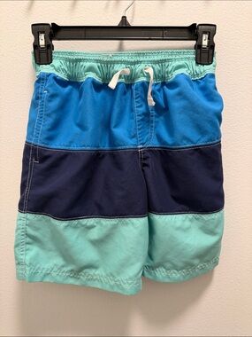 Hanna Andersson Aqua, White & Teal Colorblock Swim Shorts